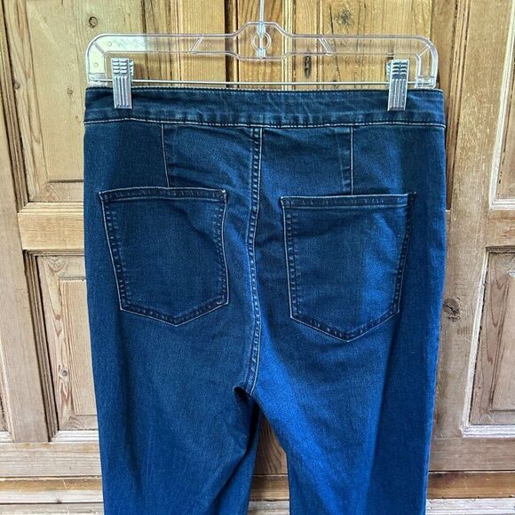 We The Free 27 Jeans Dark Wash Blue Denim High Rise Flare Button Zip Bellbottom - Picture 9 of 14